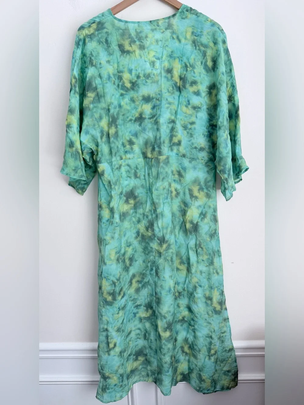 Zara Printed Beaded Dress Kaftan Lyocell blend lightweight Green M NWT